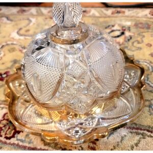 Antique Victorian Domed Butter Dish US GLASS Co. EAPG New Hampshire Clear w Gold